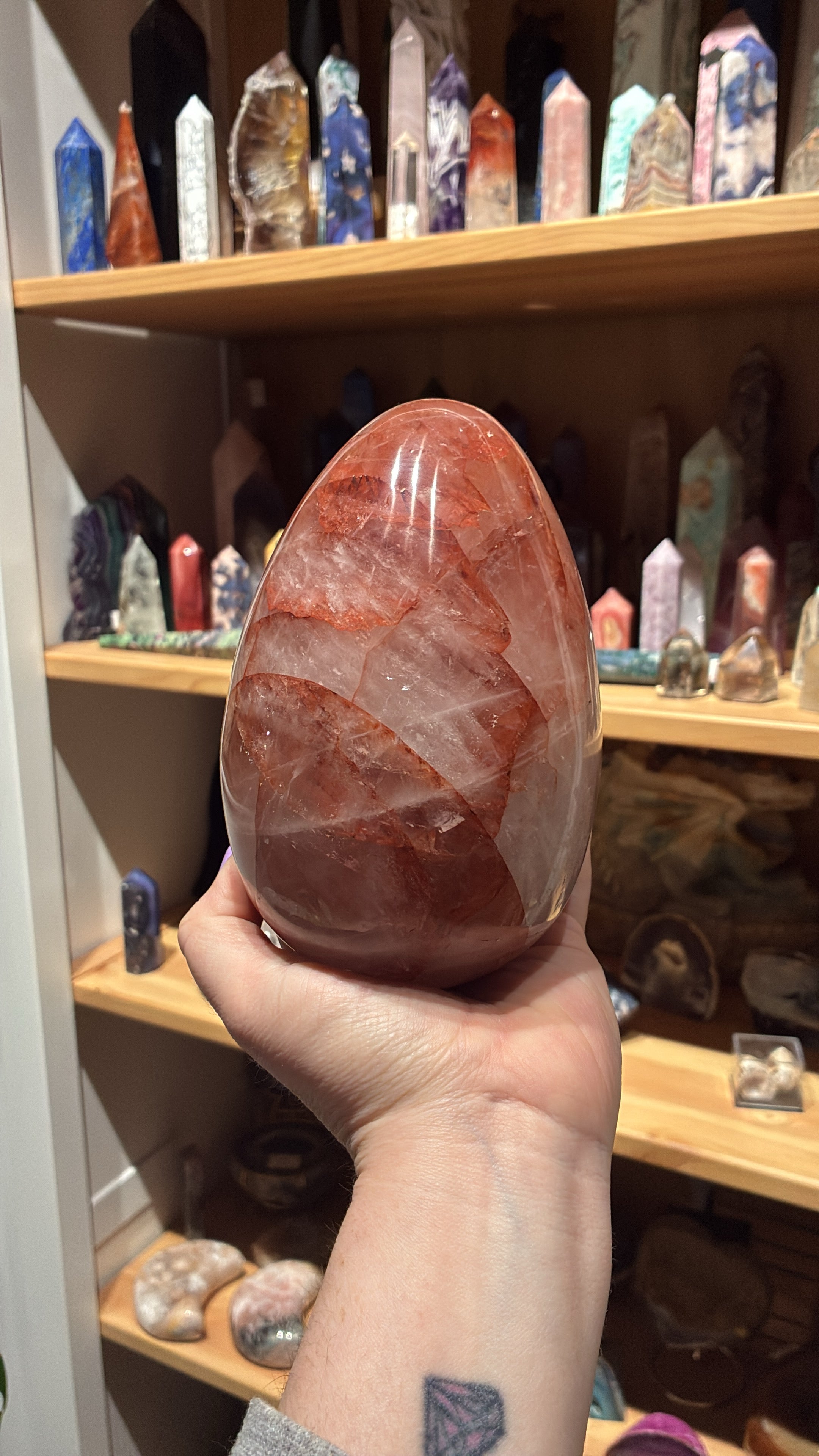 Fire Quartz Crystal Egg Carving