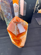 Carnelian tower with druzy pockets