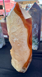 Carnelian tower with druzy pockets
