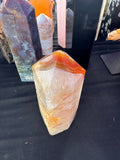 Carnelian tower with druzy pockets