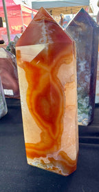 Carnelian tower with druzy pockets