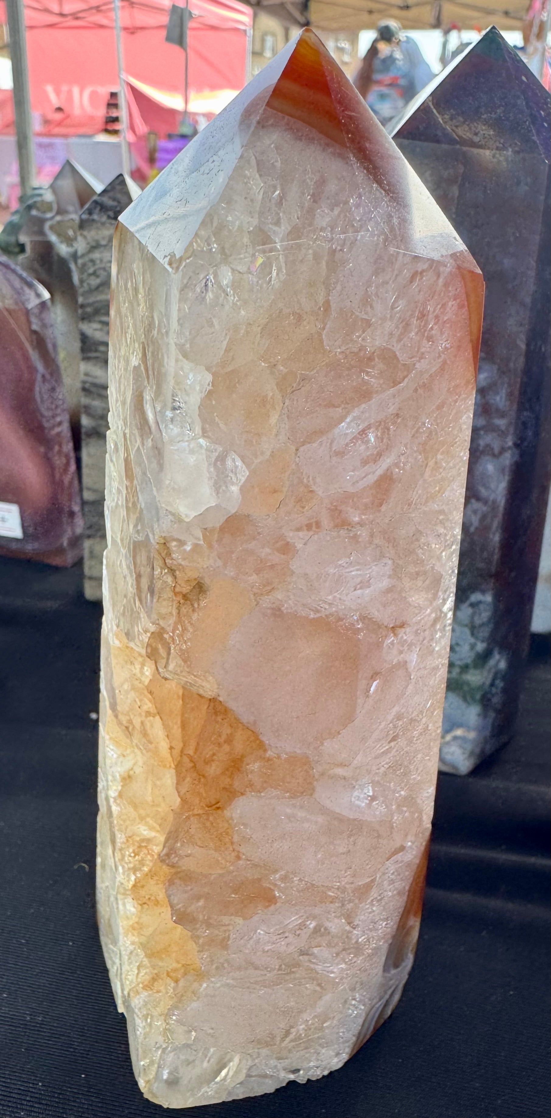Carnelian tower with druzy pockets
