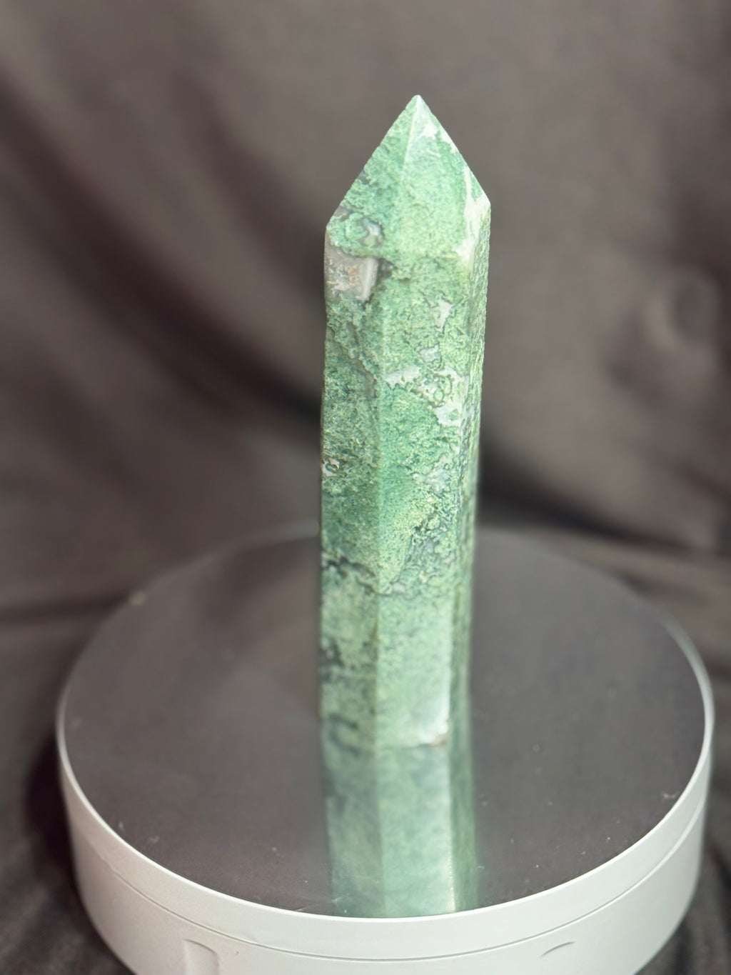 Moss Agate Crystal Tower