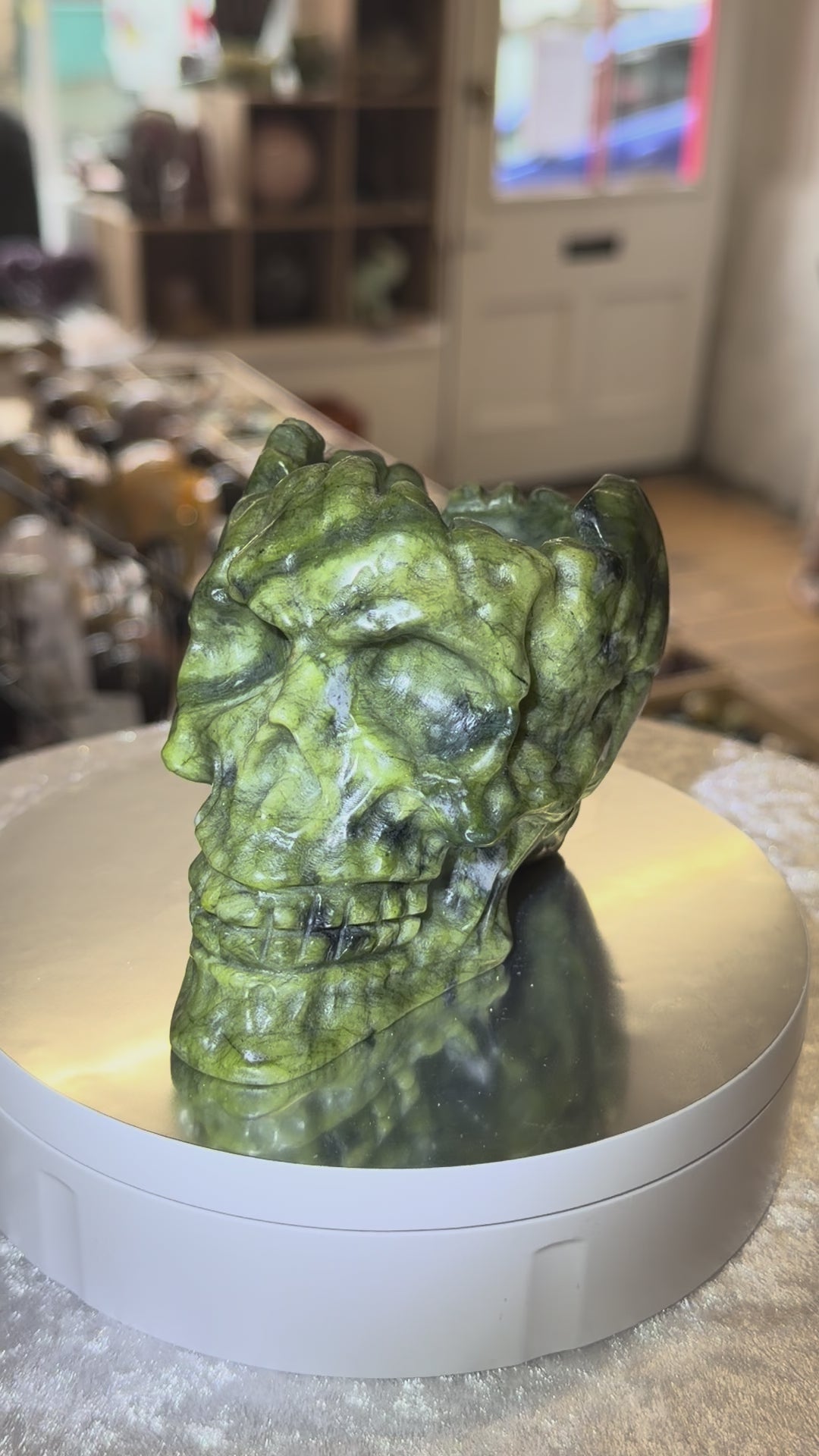 Green Jade Skull Bowl Carving