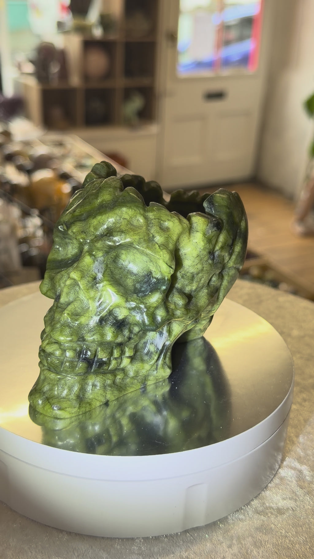 Green Jade Skull Bowl Carving